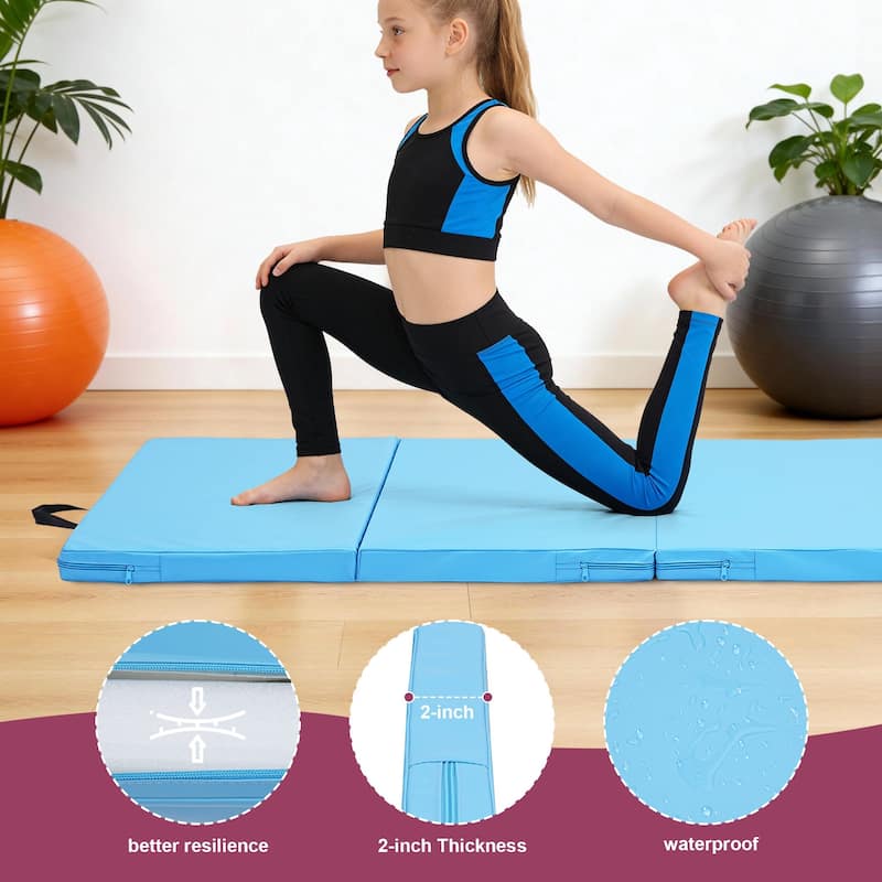 Zenova Gymnastics Mat 6' x 3' x 2" Four Fold Folding Exercise Mat with Carrying Handles
