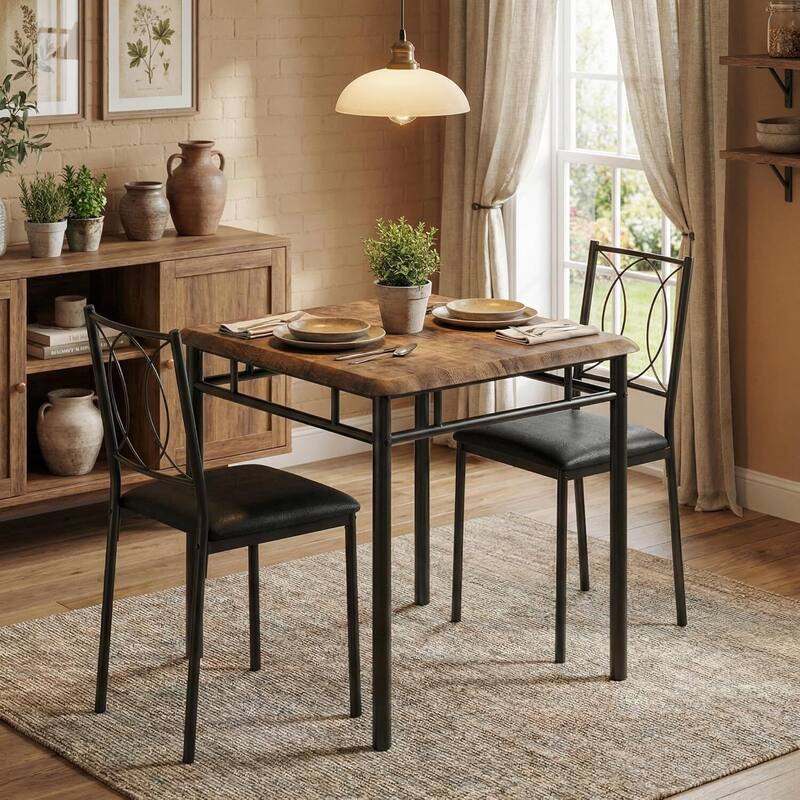Kitchen Dining Table Set with Upholstered Chairs for 2