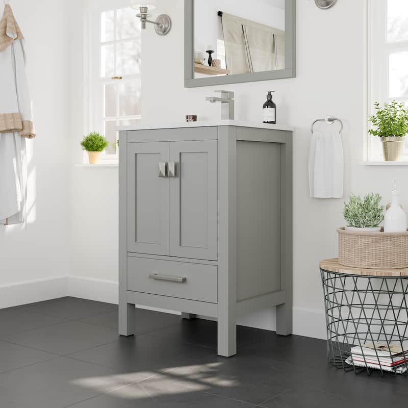 London 24"W Bath Vanity with Carrara Quartz Top & Undermount Sink