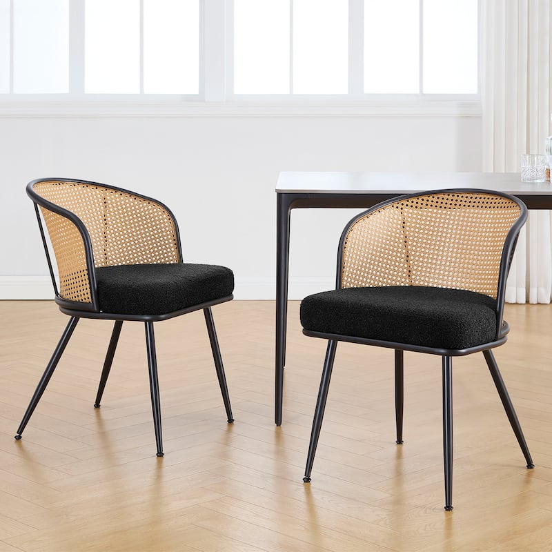 Upholstered Rattan Dining Chairs with Metal Legs Set of 2/4 - 29.92"H x 20.5"W x 23.03"D