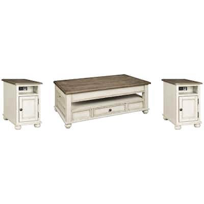 Signature Design by Ashley Realyn White/Brown 3-Piece Occasional Table Package - 47" W x 28" D x 18" H