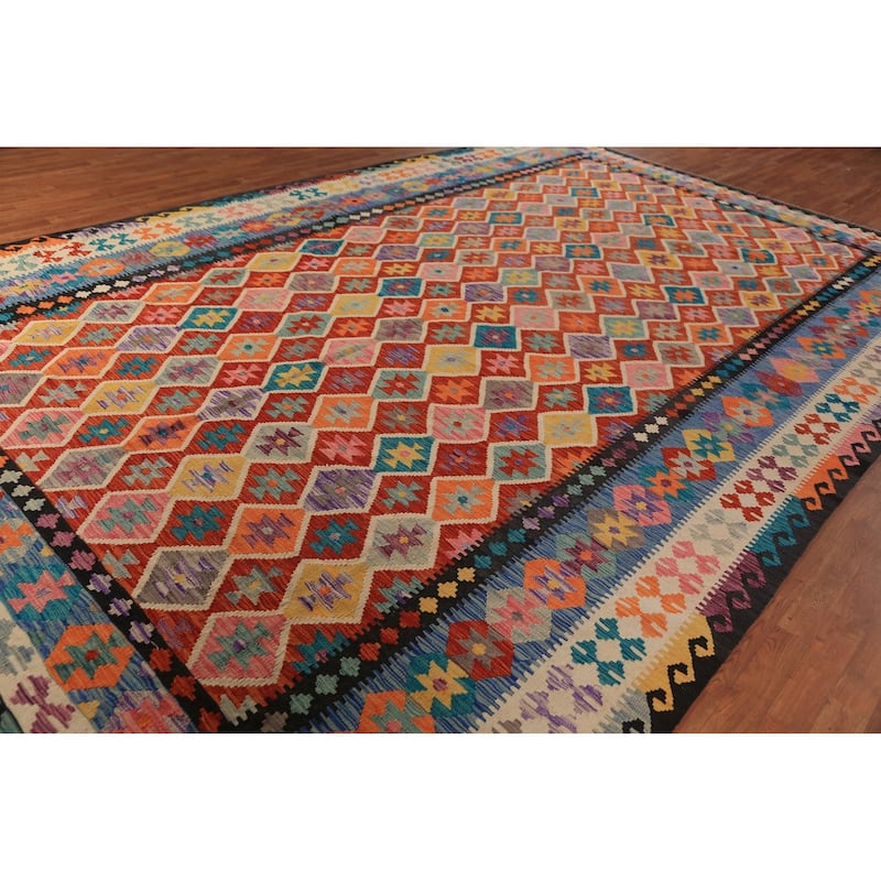 Palace Size Trellis Kilim Oriental Rug Flatweave Wool Carpet - 10'0"x 15'7"