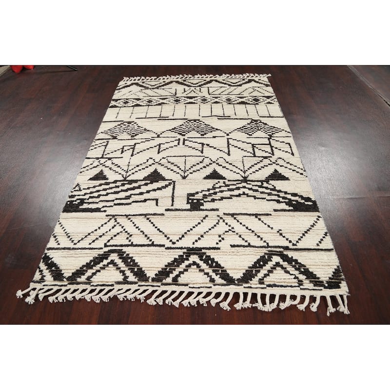 Tribal Modern Vegetable Dye Moroccan Berber Oriental Area Rug Handmade - 4'6" x 6'8"