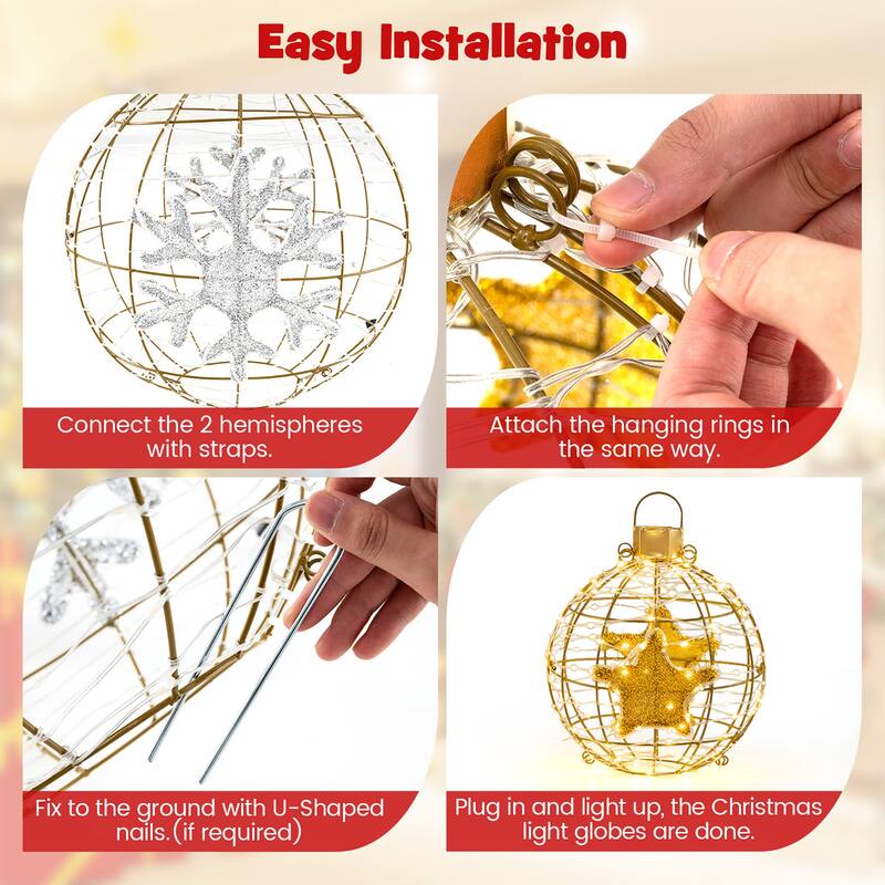 Gymax 3 PCS Pre-Lit Lantern Balls w/ 732 Bright LED Lights Zip Ties & - Gold - See Details