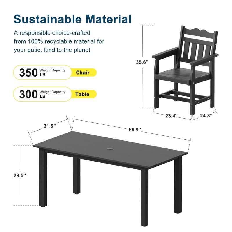 HIPS Outdoor Dining Set, Ergonomic Patio Chairs and Table(Set of 7)