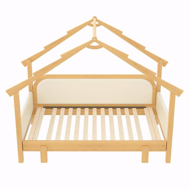 Twin Size Wooden Treehouse Bed with Soft Cushion Rails