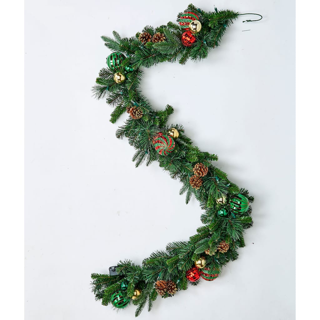 6' Lighted Ball Decorated Garland w/ Timer - Multicolor