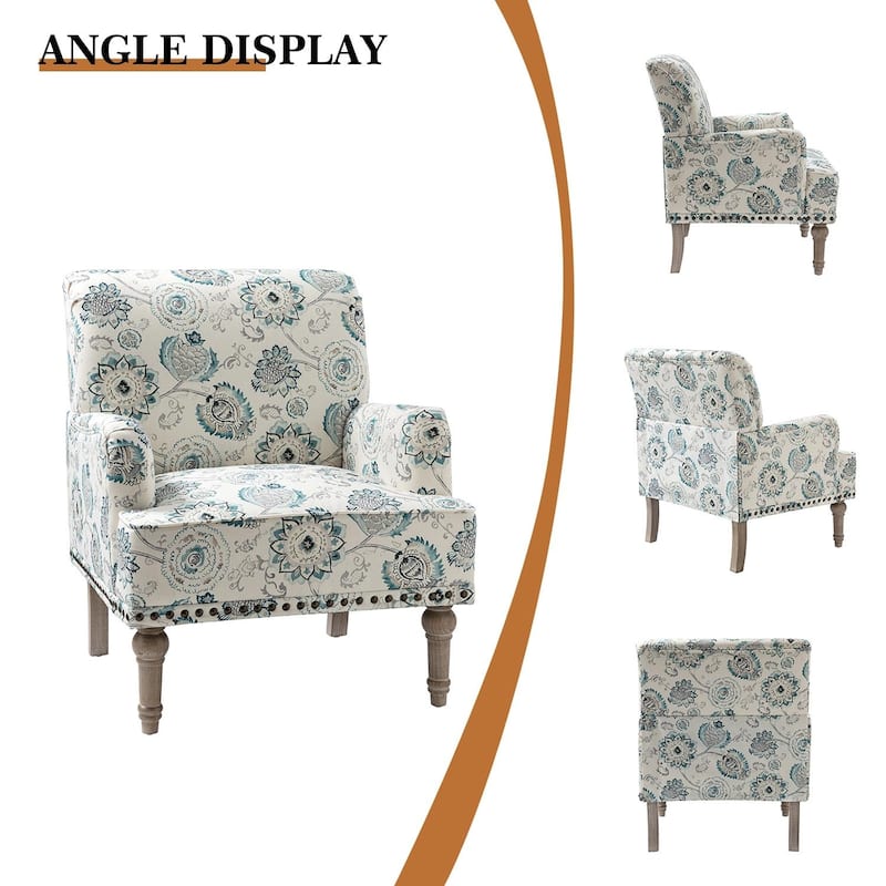 Pavia Traditional Floral Fabric Design Upholstered Accent Armchair with Nailhead Trim Set of 2 by HULALA HOME