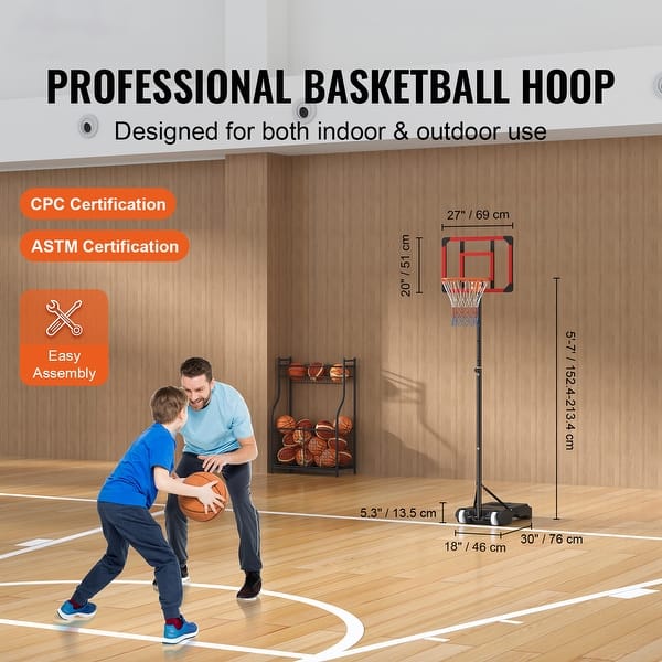 dimension image slide 0 of 2, Basketball Hoop, Adjustable Height Portable Backboard System, Basketball Hoop & Goal, Kids & Adults Basketball Set with Wheels