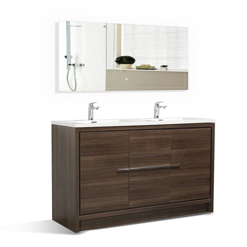 Freestanding Bathroom Vanity Set in Grey Oak with Integrated Solid Surface Sink