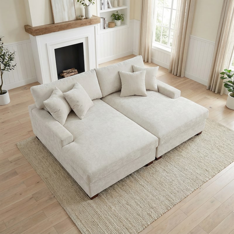 2 Set Chenille Upholstered Modular Sectional Sofa Chaise with Pillows