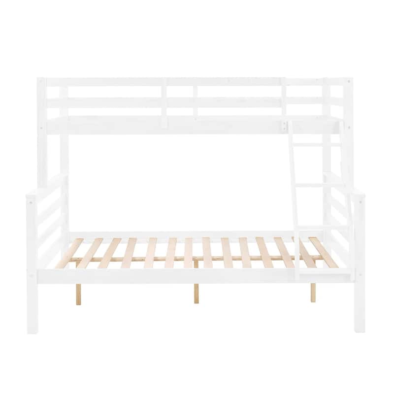 Twin over Full Wooden Bunk Bed,High Guardrail,Ladder,No Box Spring