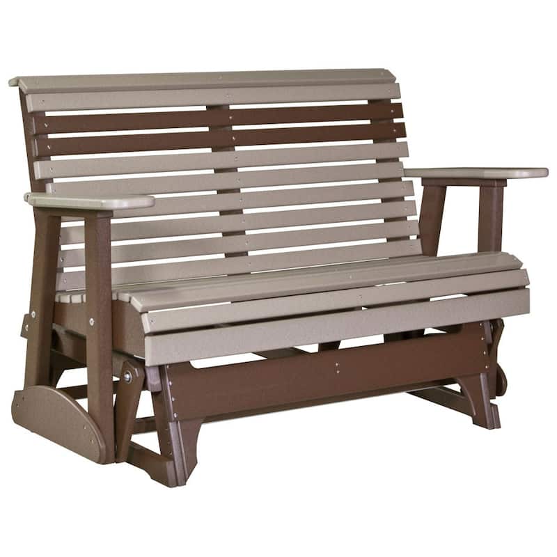 Poly Lumber Plain Rollback Patio Glider - 4' - Weatherwood & Chestnut Brown