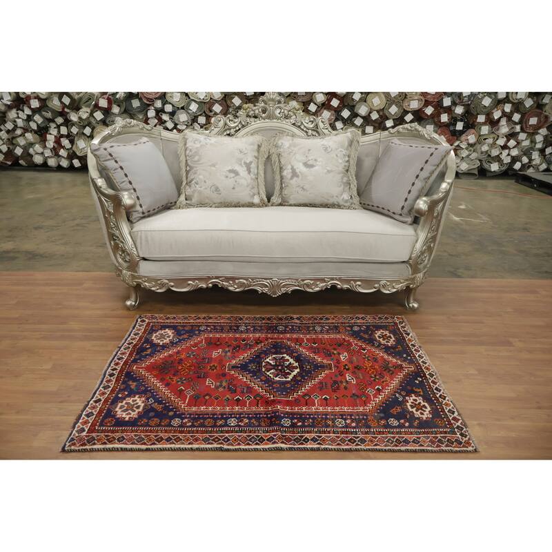 Hand Knotted Oriental 100% Wool Carpet Traditional Tribal Red Shiraz Area Rug - 5' 0'' X 3' 5''