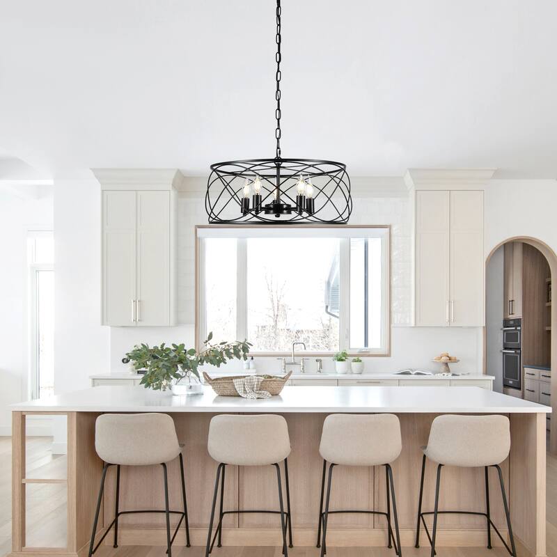 Bella Depot 20" Industrial Black Caged Dimmable Chandelier 5-Light Adjustable Pendant Light for Kitchen Island, Hallway