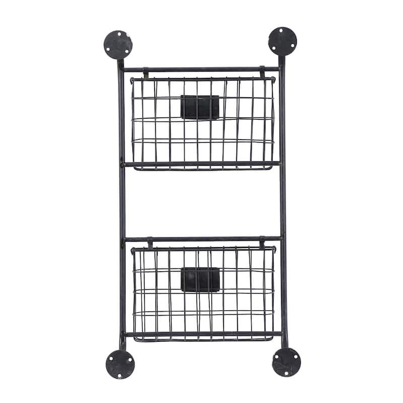 Metal Suspended Wire Basket 5 Slot Magazine Rack Holder with Label Slot - Black - Roche River Decor