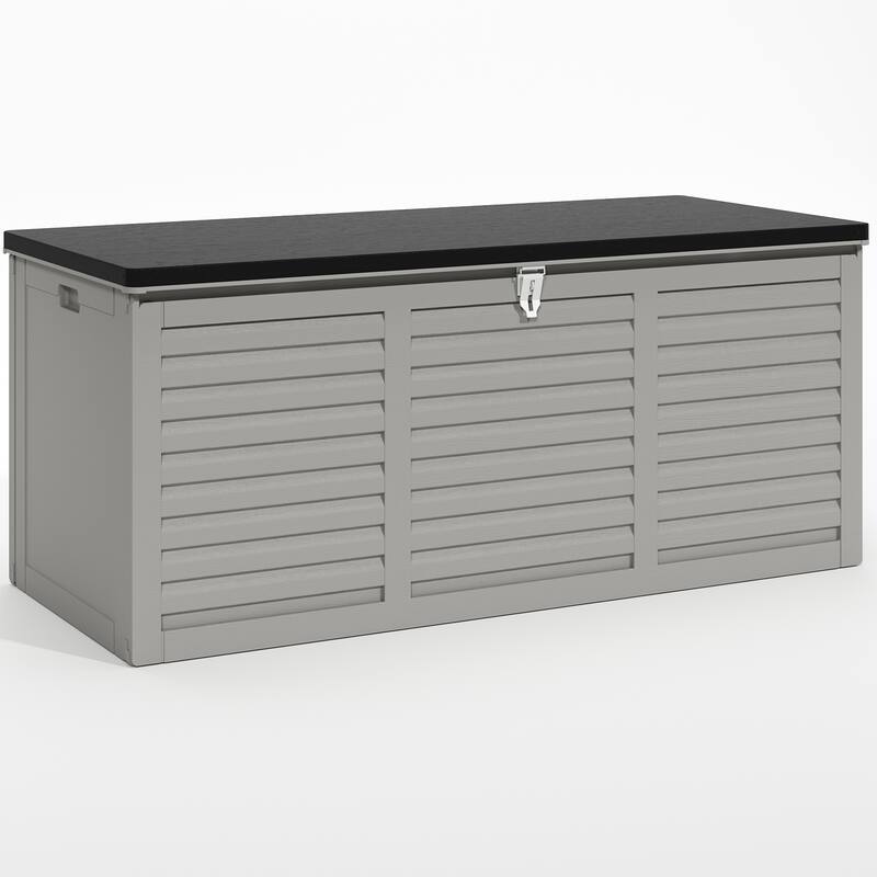 130 Gal. Upgraded Resin Deck Box, Outdoor Storage Box Waterproof with Hydraulic Rod and Side Handle, Lockable