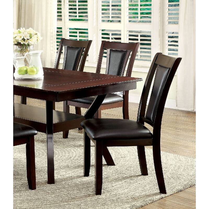 Set of 2 Side Chairs Dark Cherry and Solid wood Chair Padded Leatherette Upholstered Seat Kitchen Dining Room Furniture