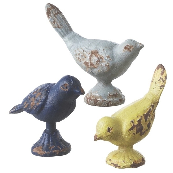 Set of 12 Gray, Blue and Yellow Distressed Finish 3 Assorted Birds Statues Garden Decor 3" - N/A