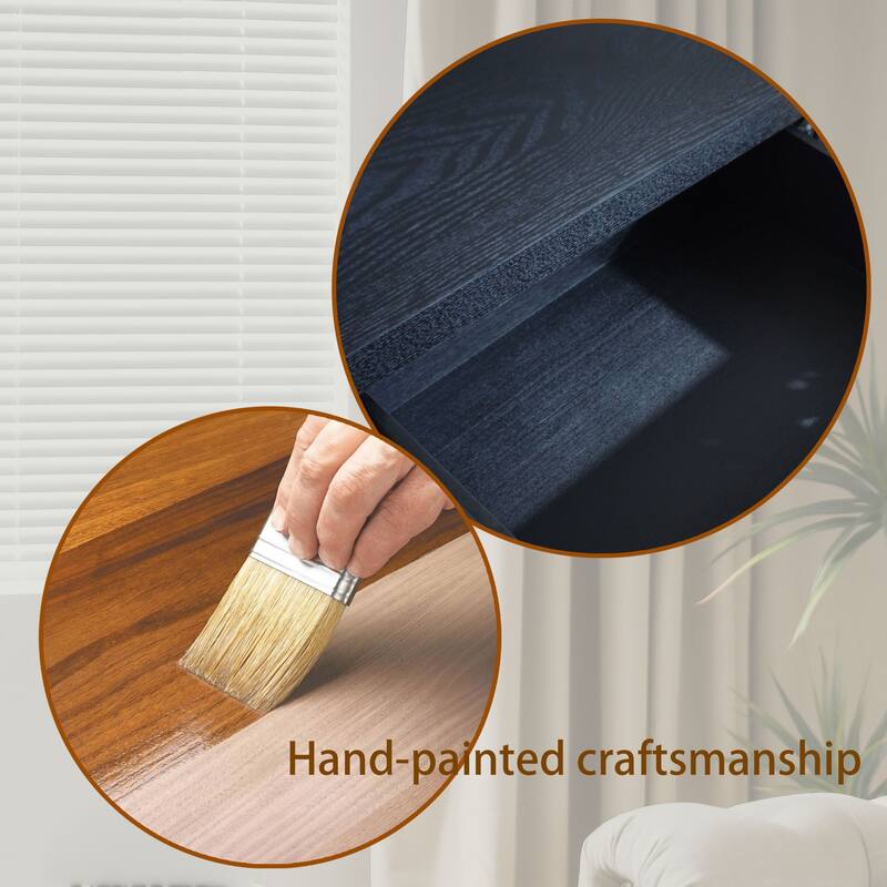 Roomfitters Carved Console Table with Lower Shelf, 59.2" Entryway Table with 2 Drawers, Engineered Wood, Black Finish