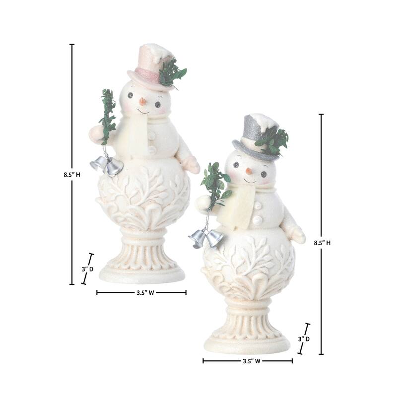 8.5" Resin Vintage Snowman On Pedestal