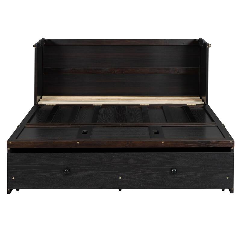 Full Size 2-in-1 Murphy Bed Cabinet with Space Saving Design with Built in USB/Power Outlets, Large Storage Drawer