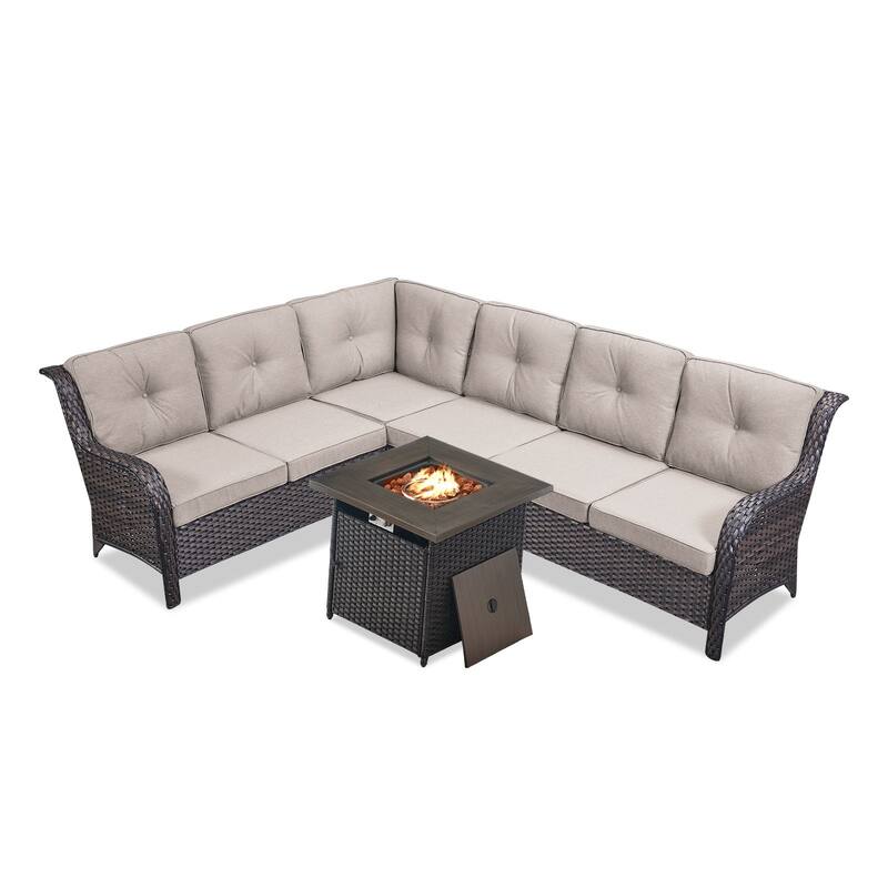 Outdoor 2 Sectional Sofa with Fire Pit Table Set
