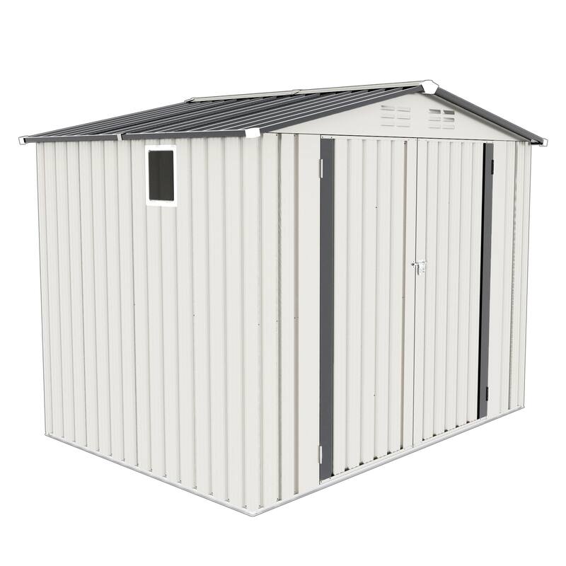 8X6 FT Metal Outdoor Storage Shed, Tool Shed with Pitched Roof Waterproof with Side Window and Lockable Door, Metal Tool Shed