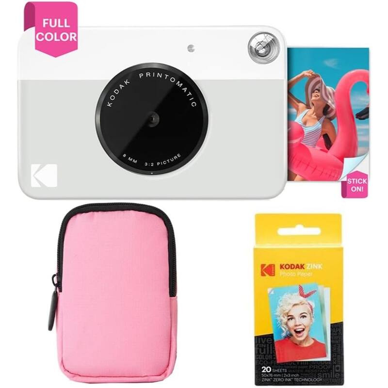 Kodak Printomatic Instant Camera Black Gift Bundle with Blue Case, 20 Zink Sheets, Album & More - N/A