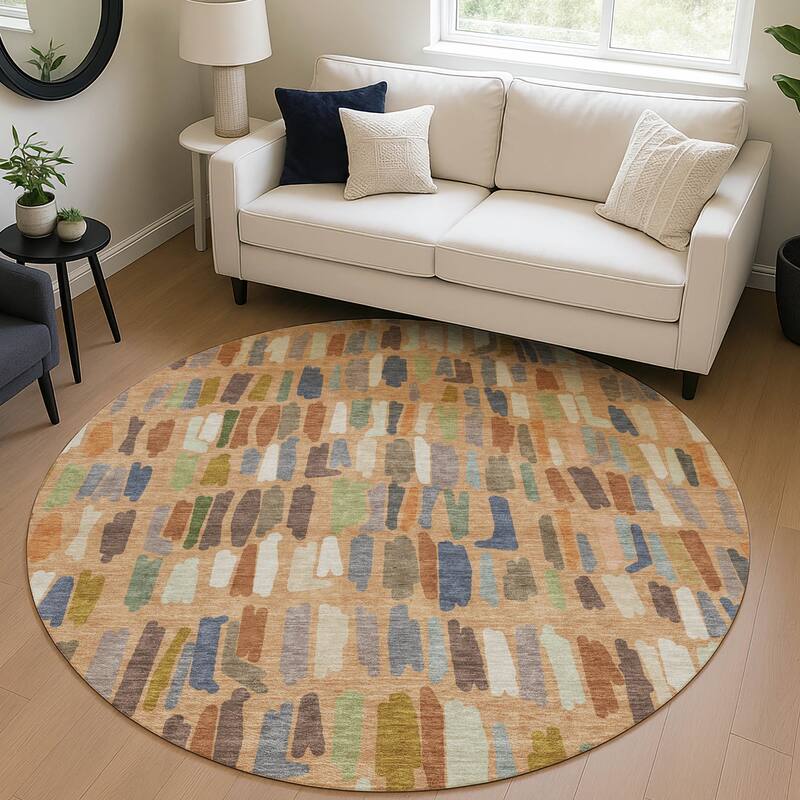 Machine Washable Indoor/ Outdoor Modern Mosaic Chantille Rug