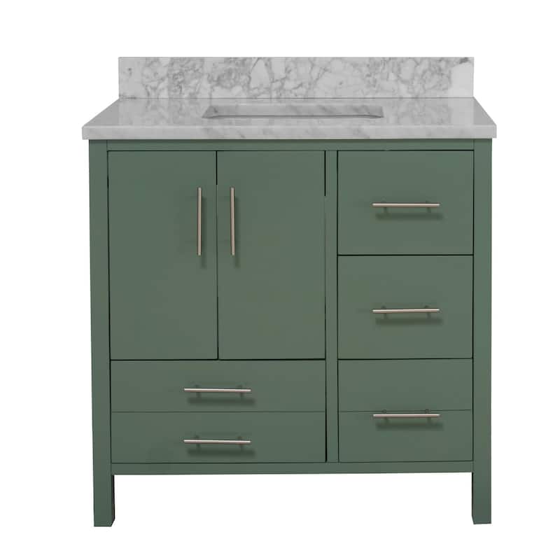 KitchenBathCollection California 36" Bathroom Vanity with Carrara Marble Top