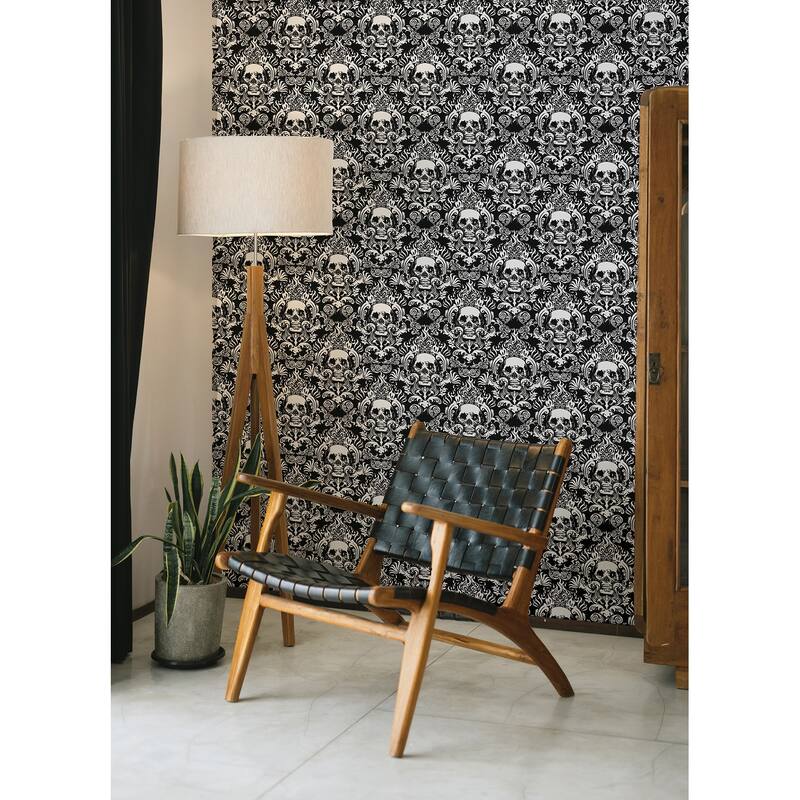 NuWallpaper Skulls Black Fieri Novelty Peel & Stick Wallpaper