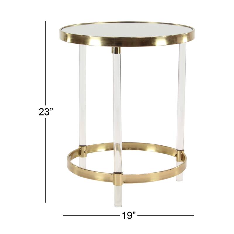 Minimalist Acrylic Plastic Accent Table with Mirrored Glass Top - Gold or Silver