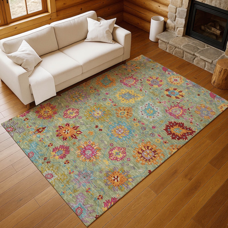 Machine Washable Indoor/ Outdoor Traditional Kashan Chantille Rug