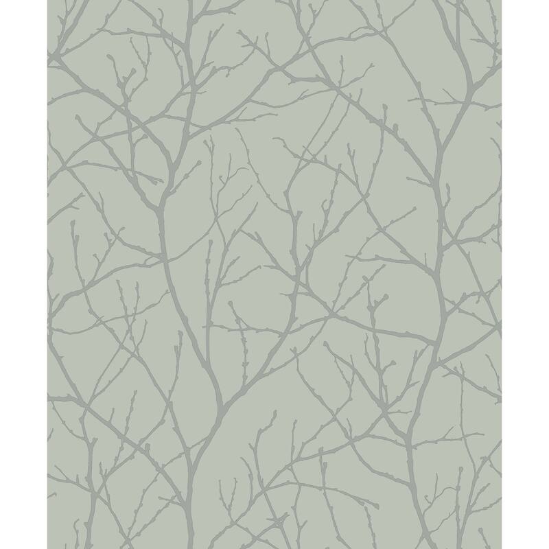 Fayetteville, Trees Silhouette 33' L X 20.8" W, Wallpaper Roll - Eucalyptus & Silver