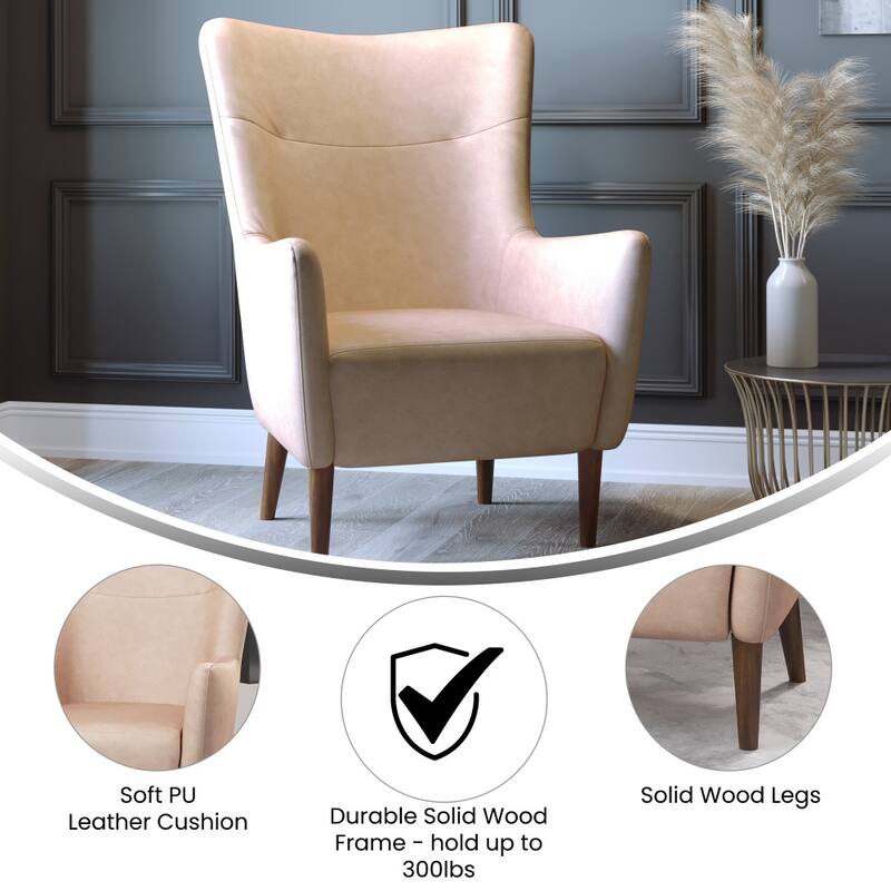 Commercial Upholstered Wingback Accent Chair with Wooden Frame and Legs - 33.25"D x 29.75"W x 41.25"H
