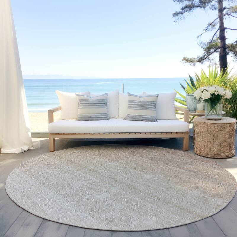 Machine Washable Indoor/ Outdoor Chantille Ombre Solid Rug - Beige - 8' x 8'