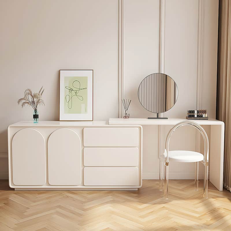 Extendable Large Storage Cream Versatile Modern Makeup Vanities - Off White
