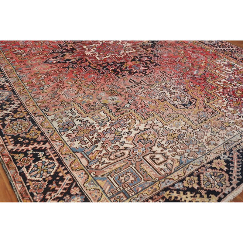 Geometric Heriz Serapi Persian Area Rug Hand-Knotted Wool Carpet - 9'6" x 12'9"