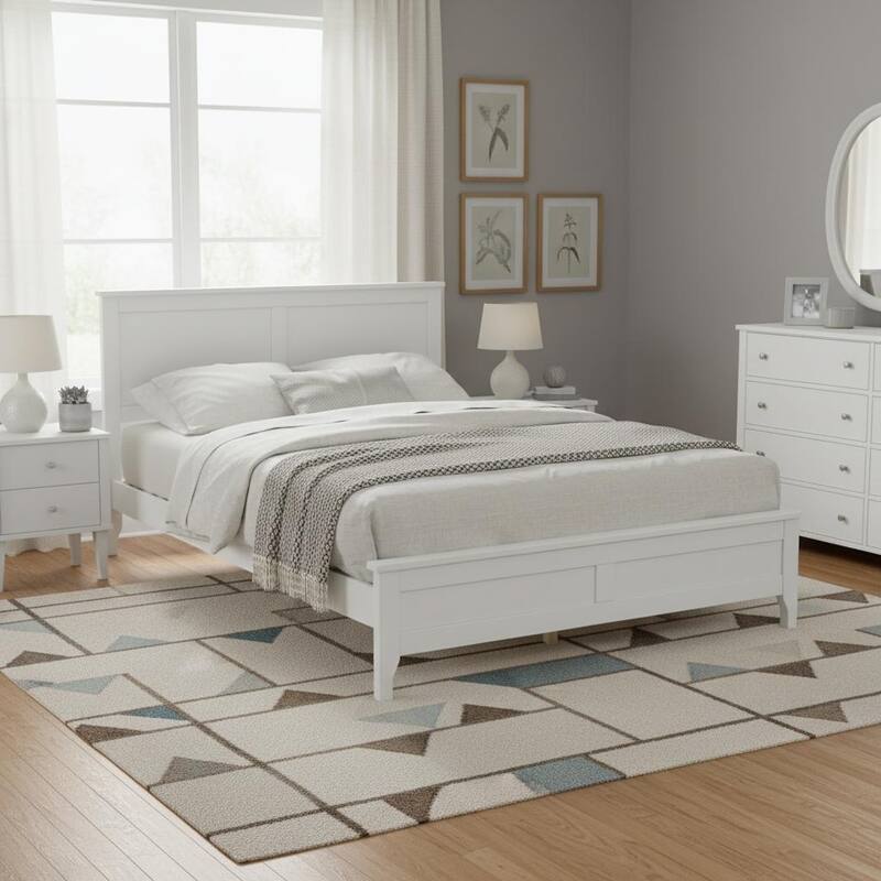 Modern Solid Wood Platform Bed with Tapered Legs and Sturdy Slats Support by Harper&Bright Designs - White - Full