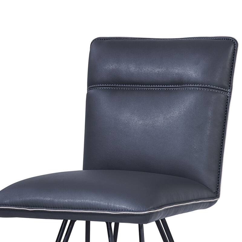 Metal Leather Upholstered Counter Height Stool with Hairpin Style Legs Set of 2, Blue and Black