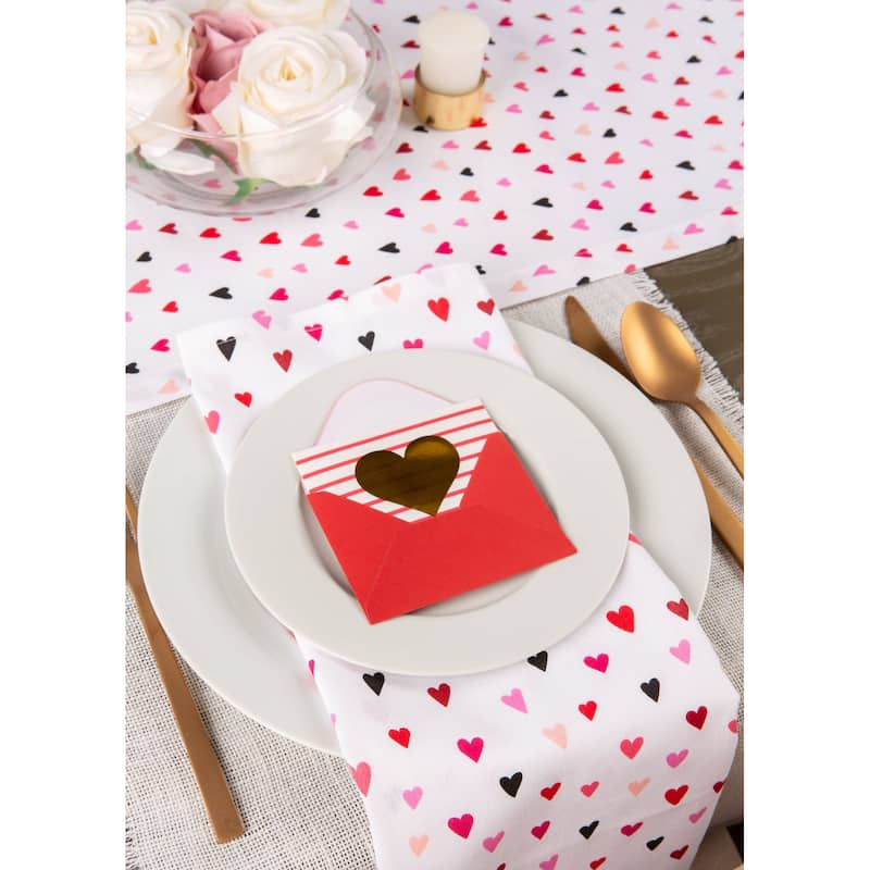 72" White Red Printed Hearts Rectangular Valentine'S Day Table Runner