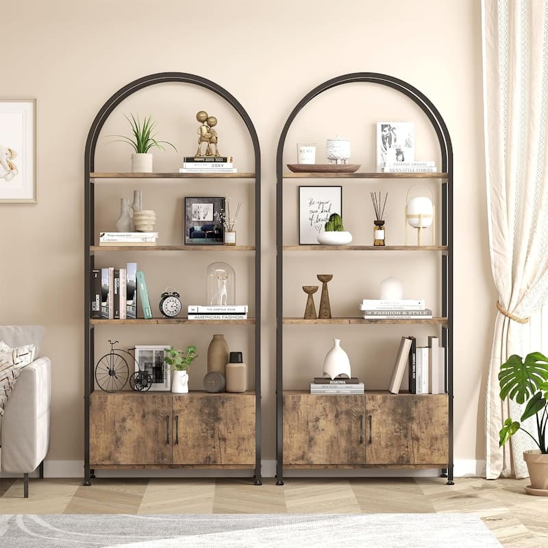 5 Levels Bookcase, Arched Shelf with Doors - 11D*31.5W*71.5H