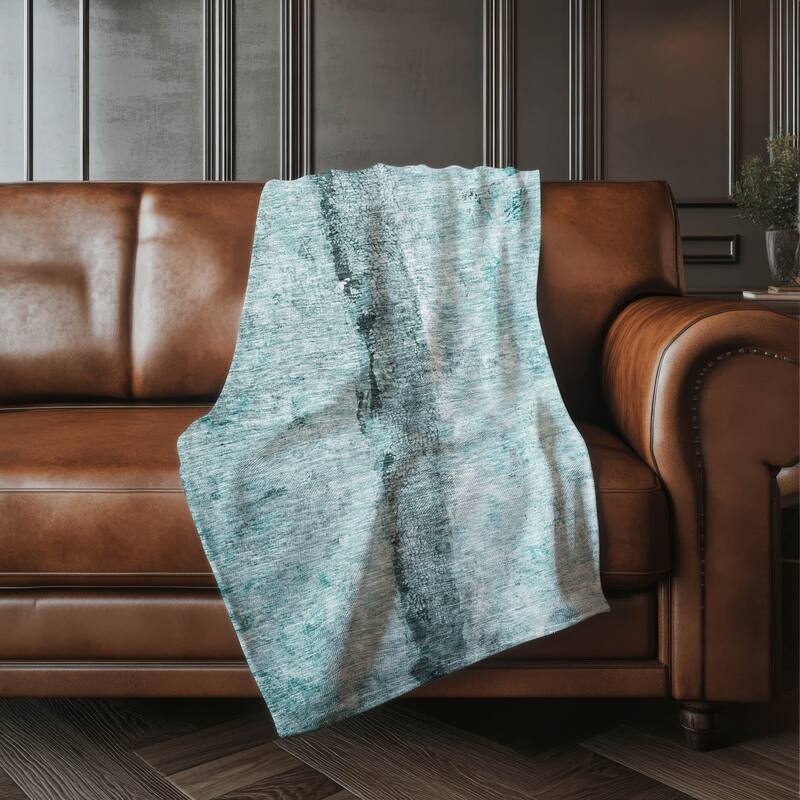 Premium Machine Washable Modern Contemporary Sherpa Throw Blanket - Teal - 4'2" x 5'10"
