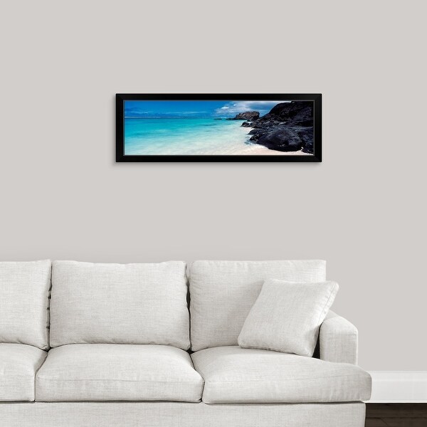 "Black rocks in the sea, Rarotonga, Cook Islands, South Pacific Ocean" Black Framed Print
