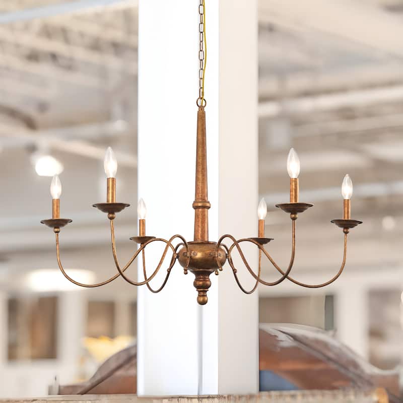 6-Light French Manor Chandelier – Distressed Gold Brass - Antique Brass - Antique Brass