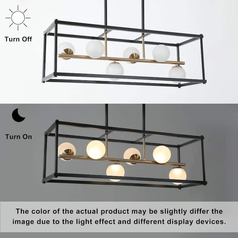 Modern LED Black Gold Chandelier 6-Light Rectangle Island Lights for Dining Room - 34" L