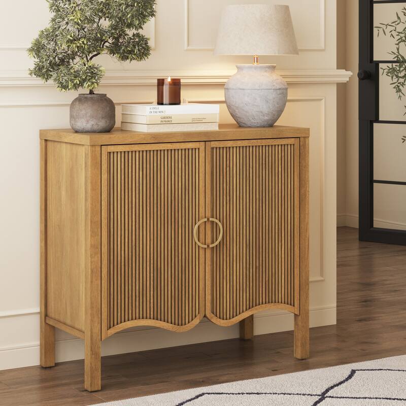 Scott Transitional Fluted Accent Cabinet or Storage Cabinet for Living Room or Entryway with Solid Wood Panel - Set of 3 - Light Brown