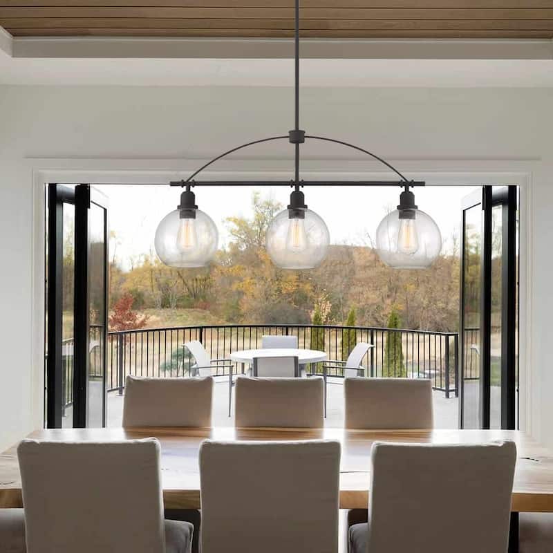 35In Modern Farmhouse 3-light Black Linear Chandelier Kitchen Island Pendant - 35 inches