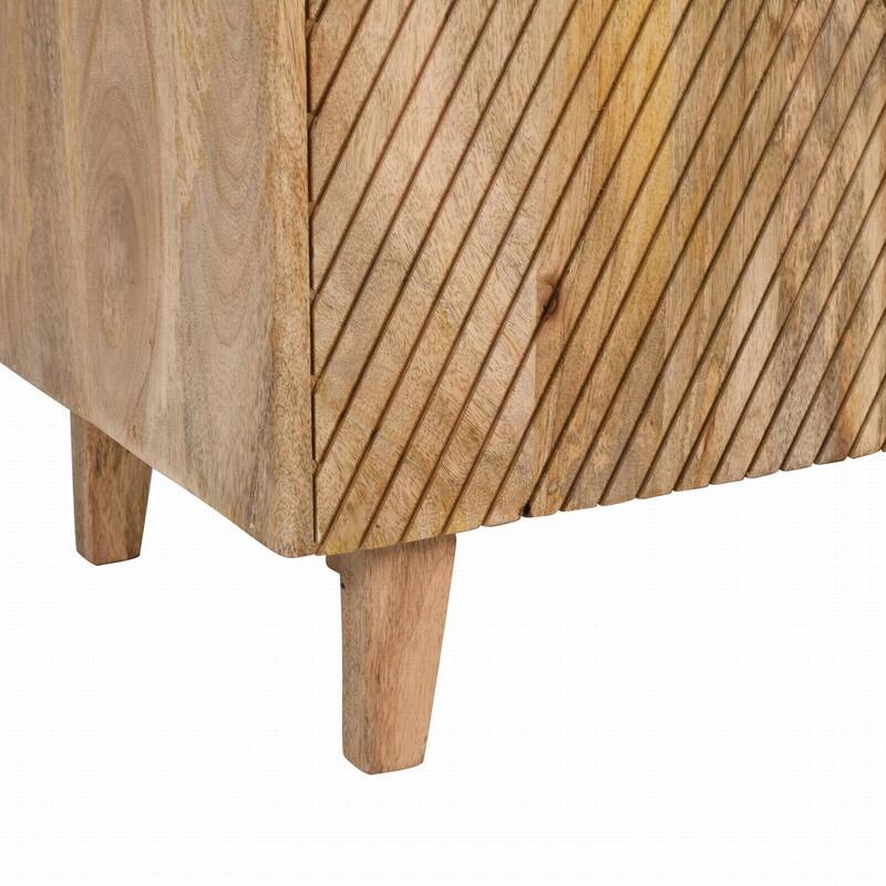 Rustic Solid Mango Wood Accent Buffet Cabinet with Fluted Door and Adjustable Shelf